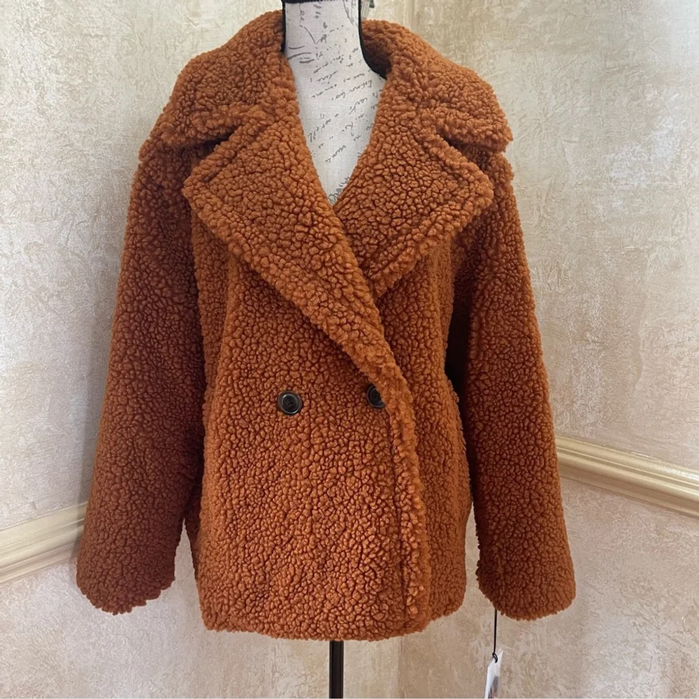 UGG Gertrude Short Teddy Coat in Chestnut Brown Sz Large Soft and cozy - Picture 5 of 13
